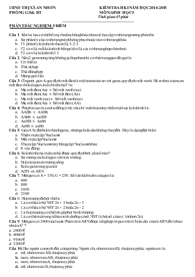 Kiểm tra học kì I năm học 2014 môn sinh học 9 thời gian 45 phút